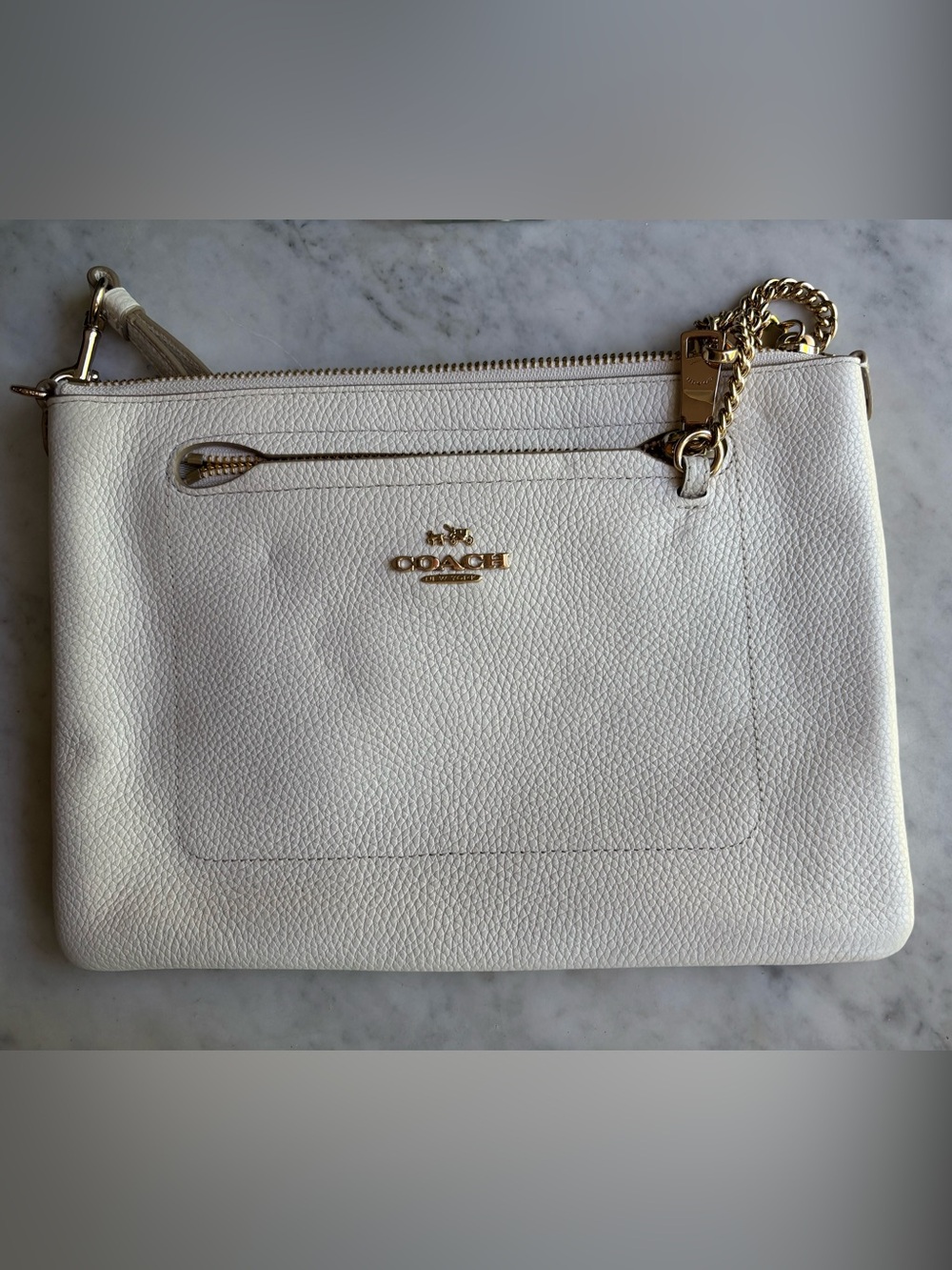 Coach Prairie Chalk Pebbled Leather Chain Clutch/Wristlet - Picture 9 of 10